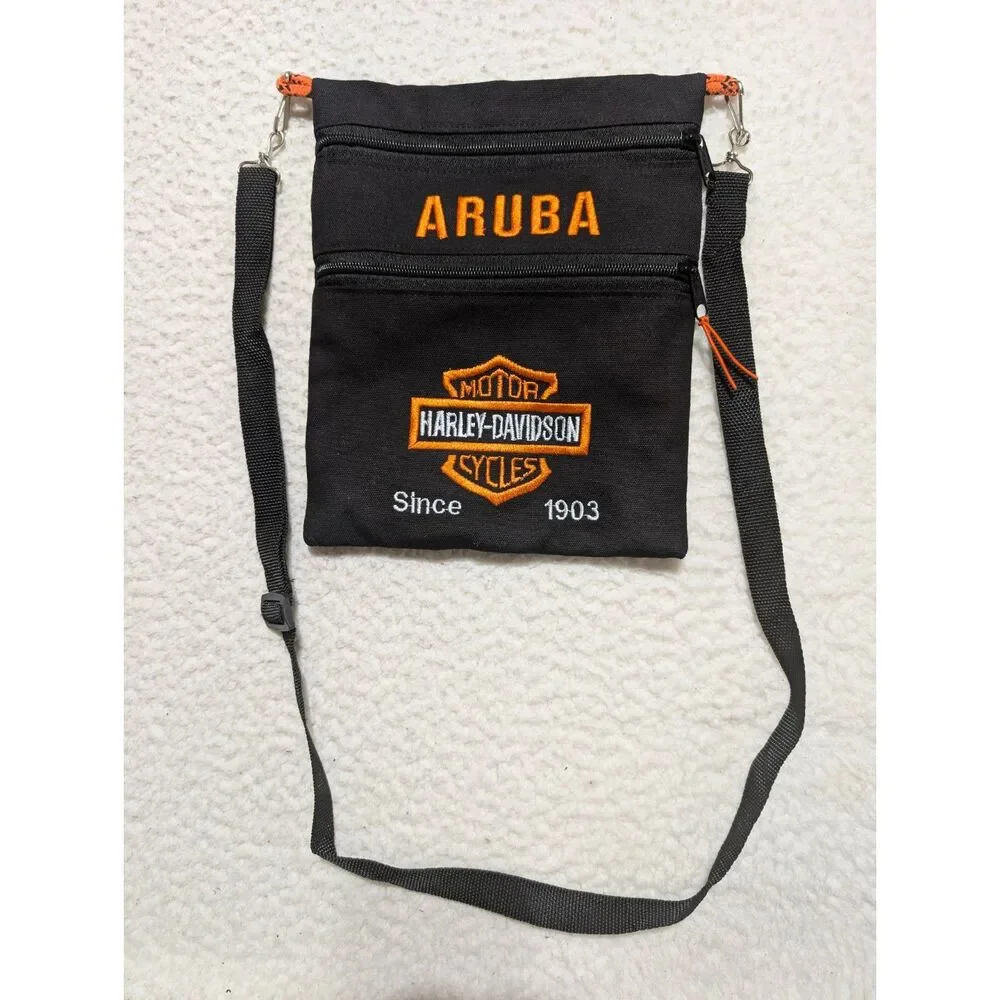 Harley-Davidson Aruba Crossbody Bag Black Orange Logo 2 Pocket Adjustable